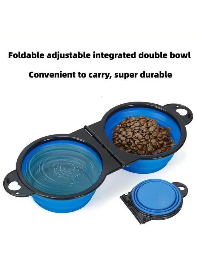 Pink Collapsible Pet Double Bowls Portable Dog Travel Food And Water Bowl For Outdoor Camping Walking - Image 1
